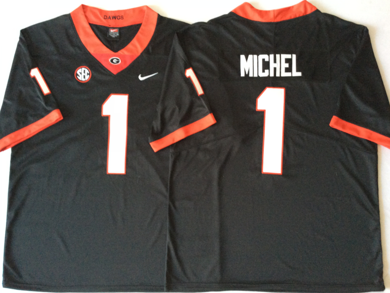 NCAA Men Georgia Bulldogs Black #1 MICHEL